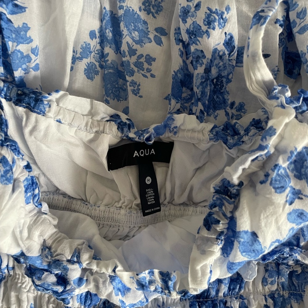 Aqua White Dress with Blue Floral Print - Picture 2 of 2